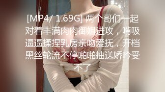 [MP4/ 1.69G] 两个哥们一起对着丰满肉肉御姐进攻，啃吸逼逼揉捏乳房亲吻爱抚，开档黑丝轮流不停啪啪抽送娇吟受不了